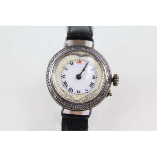 2168 - An early 20th century silver hand wind lady's wristwatch with enamel face