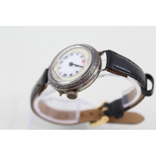 2168 - An early 20th century silver hand wind lady's wristwatch with enamel face