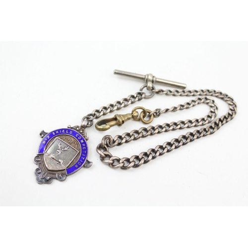 2199 - An antique hallmarked sterling silver Albert chain with hallmarked silver medallion - approx. gross ... 