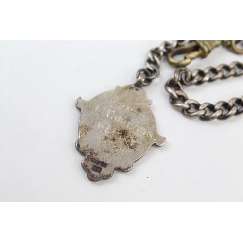 2199 - An antique hallmarked sterling silver Albert chain with hallmarked silver medallion - approx. gross ... 