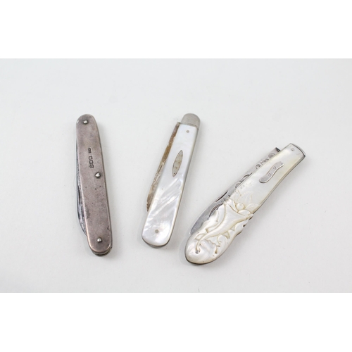 2201 - Three hallmarked sterling silver fruit knives - approx. gross weight 98g