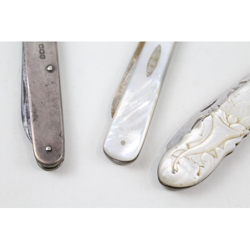 2201 - Three hallmarked sterling silver fruit knives - approx. gross weight 98g