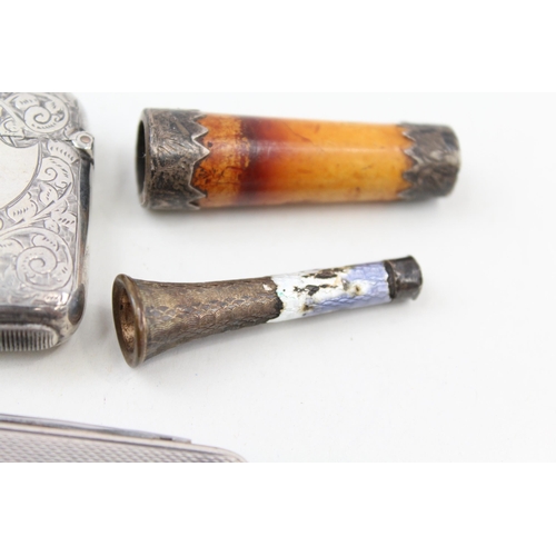 2215 - Five pieces of hallmarked sterling silver tobacciana, two vesta cases, one cigar cutter/knife and tw... 