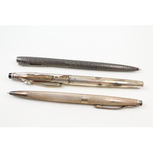 2255 - Three .925 sterling silver ballpoint pens to include Sheaffer, Cross etc.