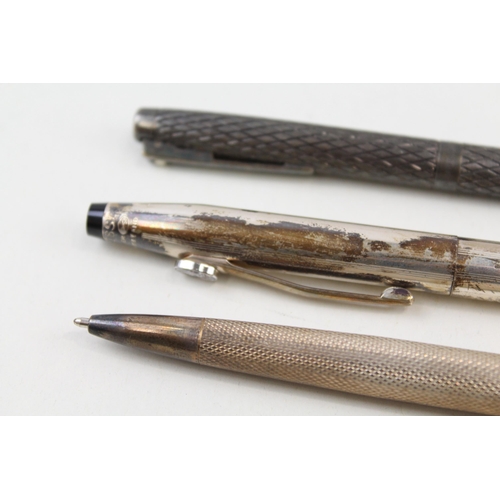 2255 - Three .925 sterling silver ballpoint pens to include Sheaffer, Cross etc.