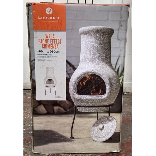 107 - Three garden items, one boxed La Hacienda Wela stone effect chimenea - approx. 70cm high x 30cm diam... 