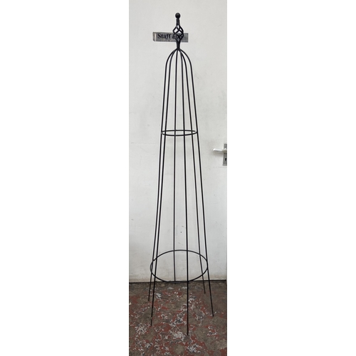 107 - Three garden items, one boxed La Hacienda Wela stone effect chimenea - approx. 70cm high x 30cm diam... 