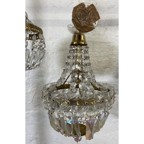 116 - Two French Empire style gilt metal and crystal chandeliers - largest approx. 40cm high