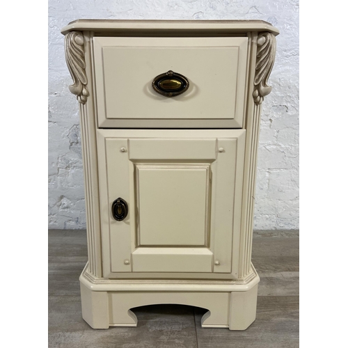 121 - A French style white painted bedside cabinet - approx. 63cm high x 40cm wide x 46cm deep