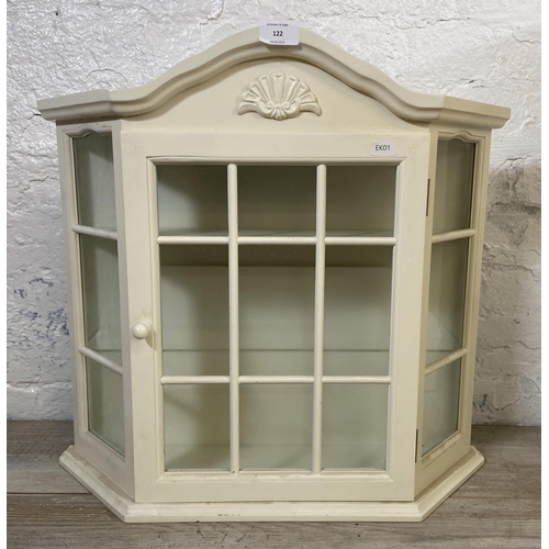 122 - A French style white painted wall hanging display cabinet - approx. 52cm high x 55cm wide x 15cm dee... 