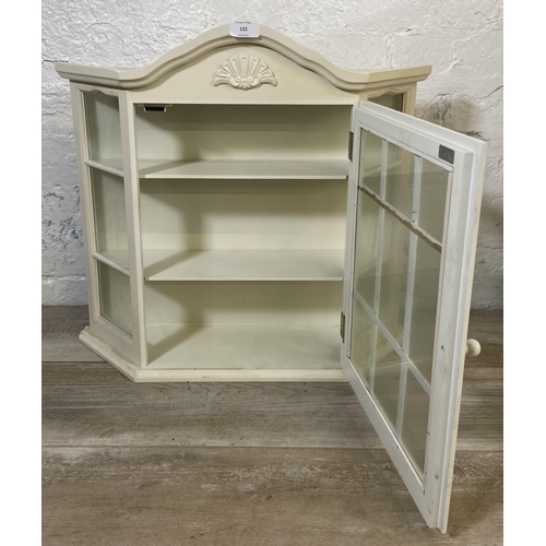 122 - A French style white painted wall hanging display cabinet - approx. 52cm high x 55cm wide x 15cm dee... 