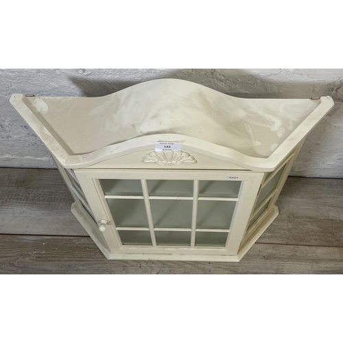 122 - A French style white painted wall hanging display cabinet - approx. 52cm high x 55cm wide x 15cm dee... 