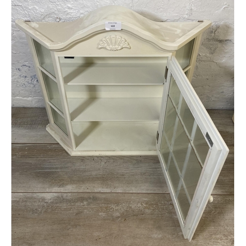 122 - A French style white painted wall hanging display cabinet - approx. 52cm high x 55cm wide x 15cm dee... 