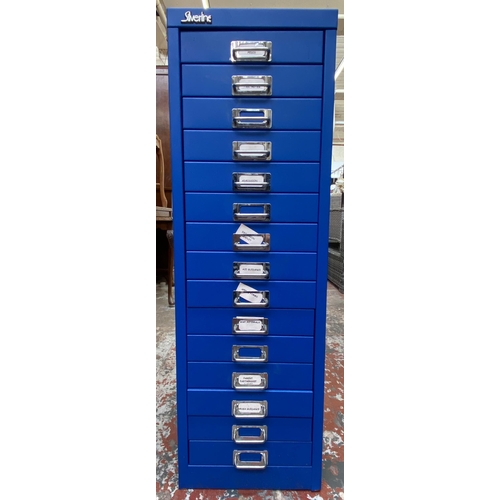 133 - A Silverline blue metal fifteen drawer office filing cabinet - approx. 87cm high x 28cm wide x 41cm ... 