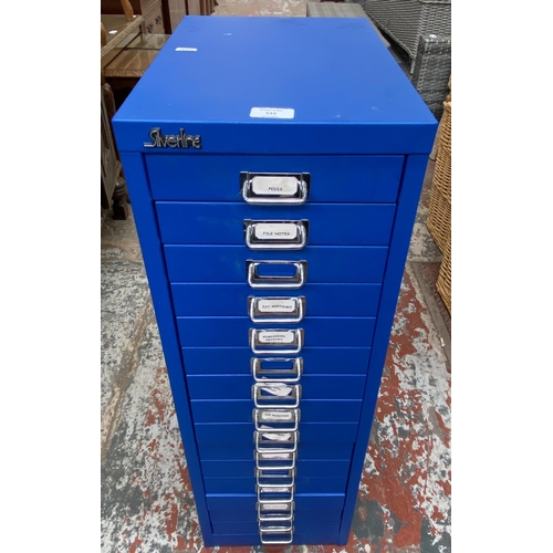 133 - A Silverline blue metal fifteen drawer office filing cabinet - approx. 87cm high x 28cm wide x 41cm ... 