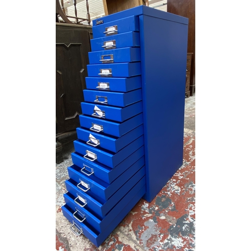 133 - A Silverline blue metal fifteen drawer office filing cabinet - approx. 87cm high x 28cm wide x 41cm ... 