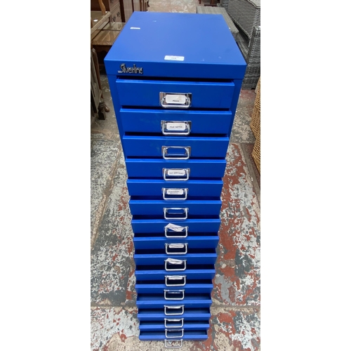 133 - A Silverline blue metal fifteen drawer office filing cabinet - approx. 87cm high x 28cm wide x 41cm ... 