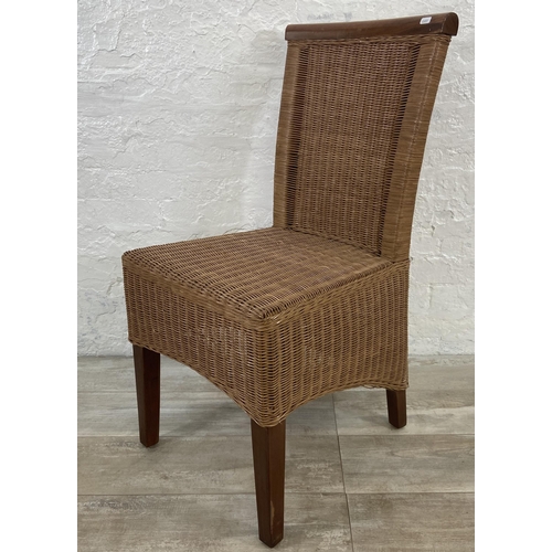 137 - Seven wicker and hardwood dining chairs