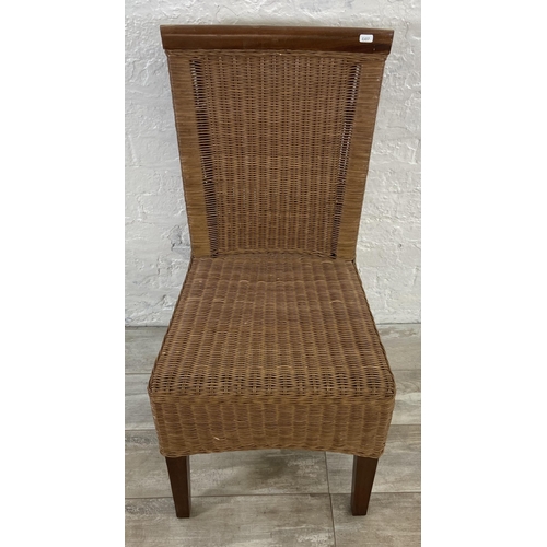 137 - Seven wicker and hardwood dining chairs