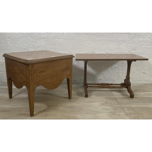 14 - Two pieces of mahogany furniture, one 19th century style rectangular twin pedestal occasional table ... 