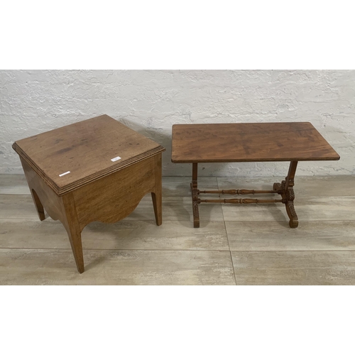 14 - Two pieces of mahogany furniture, one 19th century style rectangular twin pedestal occasional table ... 