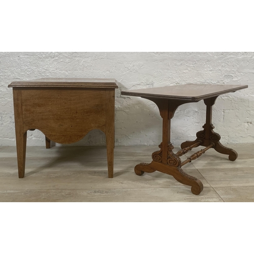 14 - Two pieces of mahogany furniture, one 19th century style rectangular twin pedestal occasional table ... 