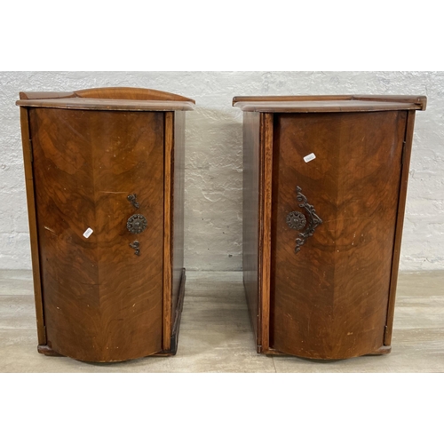 146 - A pair of Art Deco style walnut bedside cabinets - approx. 71cm high x41cm wide x 47cm deep