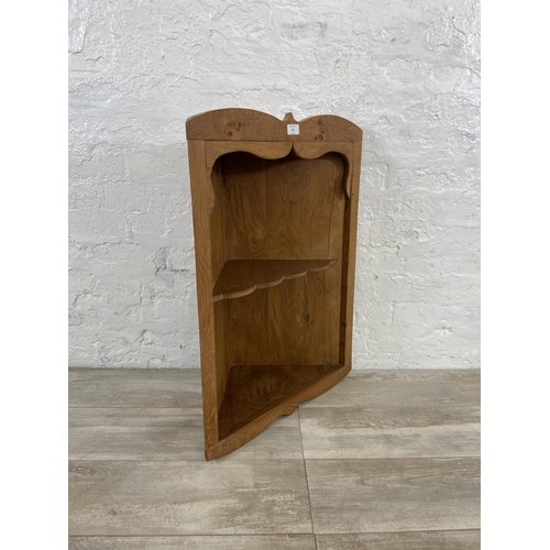 150 - An oak wall hanging two tier corner shelving unit - approx. 78cm high 56cm wide x 29cm deep