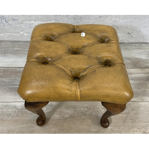 151 - Two pieces of furniture, one Chesterfield tan leather footstool on cabriole supports and one Strongb... 