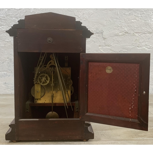 18 - An early 20th century inlaid mahogany cased silent chime mantel clock with German No. 6713 movement ... 