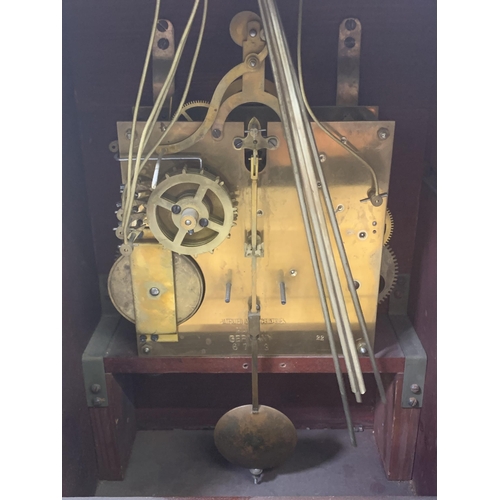 18 - An early 20th century inlaid mahogany cased silent chime mantel clock with German No. 6713 movement ... 