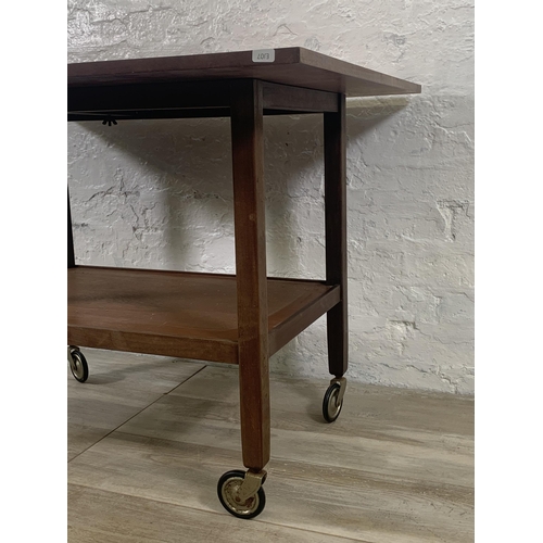 2 - A mid 20th century teak fold out two tier cocktail trolley - approx. 63cm high x 70cm wide x 90cm lo... 