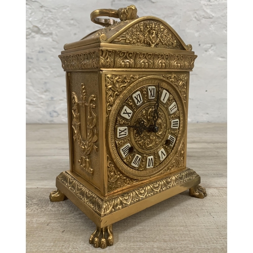 21 - A French style brass cased chiming mantel clock with winder - approx. 20cm high x 15cm wide x 11cm d... 