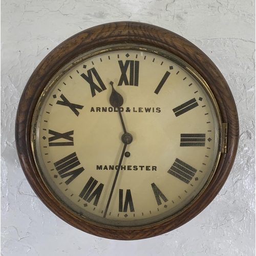 25 - A Victorian Arnold & Lewis of Manchester oak cased single fusee circular wall clock with pendulum - ... 