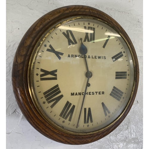 25 - A Victorian Arnold & Lewis of Manchester oak cased single fusee circular wall clock with pendulum - ... 