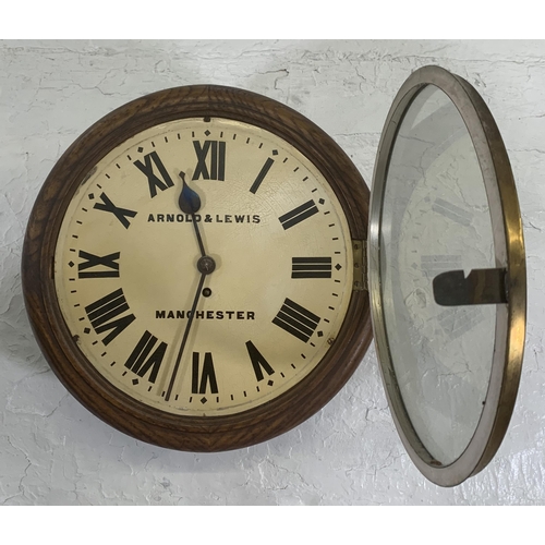 25 - A Victorian Arnold & Lewis of Manchester oak cased single fusee circular wall clock with pendulum - ... 