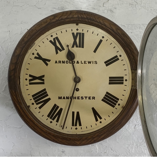 25 - A Victorian Arnold & Lewis of Manchester oak cased single fusee circular wall clock with pendulum - ... 