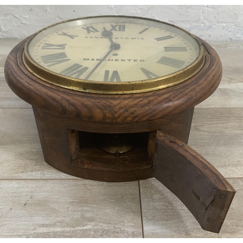 25 - A Victorian Arnold & Lewis of Manchester oak cased single fusee circular wall clock with pendulum - ... 