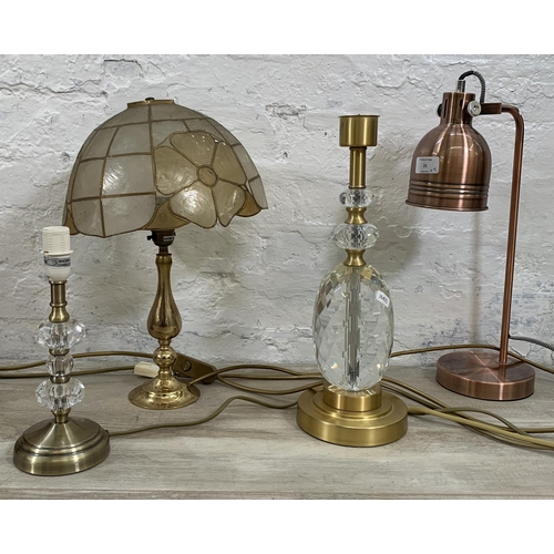 31 - Nine table lamps to include gilt metal and marble, Dunelm copper effect, bronzed resin figural with ... 