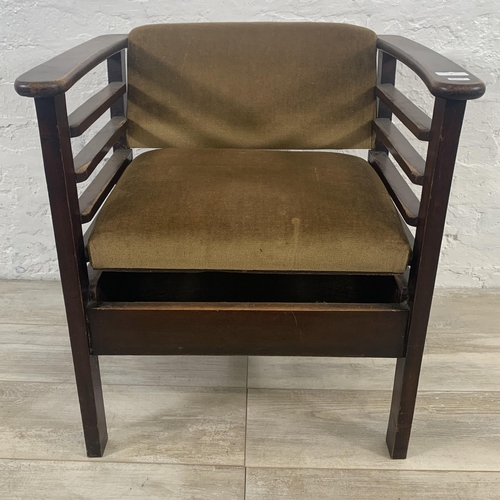 4 - An Art Deco Utico beech and fabric upholstered height adjustable music chair - approx. 65cm high x 5... 