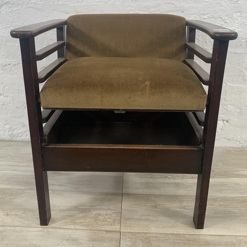 4 - An Art Deco Utico beech and fabric upholstered height adjustable music chair - approx. 65cm high x 5... 