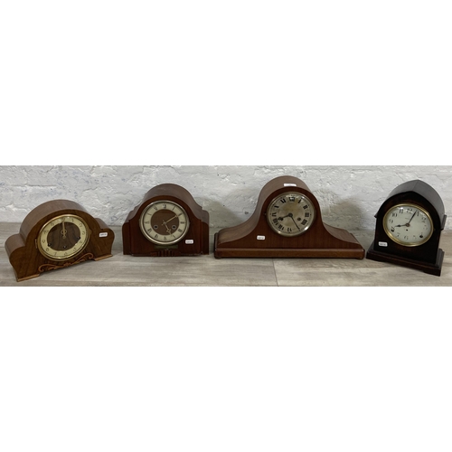 42 - Four mantel clocks to include Seth Thomas mahogany cased arch top - approx. 26cm high etc.