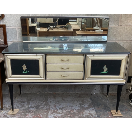 43 - A 1950s Italian Umberto Mascagni ebonised and faux leather chinoiserie dressing table on tapering su... 