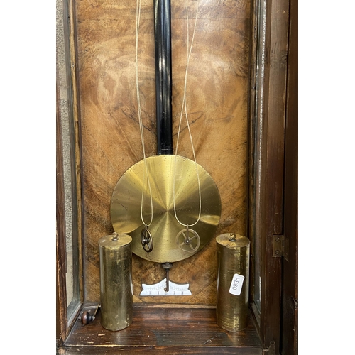 50 - A Victorian walnut and ebonised cased Vienna wall clock with pendulum, weights and winder - approx. ... 