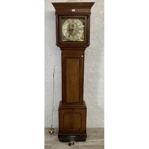 52 - A George III John Jones of Chester inlaid oak and mahogany crossbanded cased grandfather clock with ... 