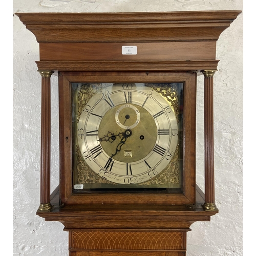 52 - A George III John Jones of Chester inlaid oak and mahogany crossbanded cased grandfather clock with ... 