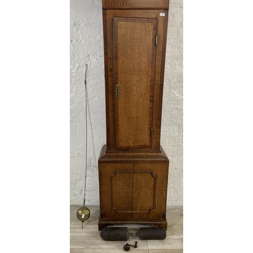 52 - A George III John Jones of Chester inlaid oak and mahogany crossbanded cased grandfather clock with ... 