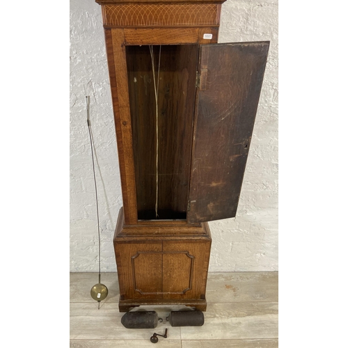 52 - A George III John Jones of Chester inlaid oak and mahogany crossbanded cased grandfather clock with ... 