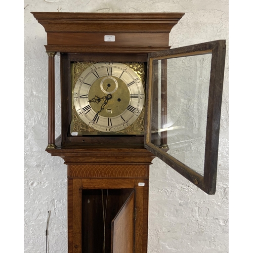 52 - A George III John Jones of Chester inlaid oak and mahogany crossbanded cased grandfather clock with ... 