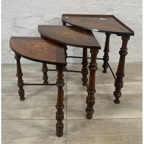 6 - A late 19th/early 20th century inlaid walnut nest of three tables - approx. 45cm high x 55cm wide x ... 